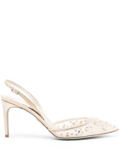René Caovilla 90mm Bead-embellished Slingback Pumps In Neutrals
