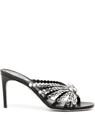 René Caovilla 90mm Crystal-embellished Leather Mules In Black