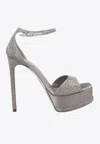 René Caovilla Anastasia 130 Crystal Pearl Platform Sandals In Gray