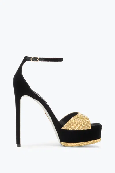 René Caovilla Anastasia Black And Gold Sandal 130