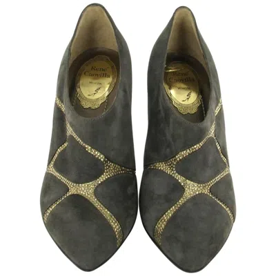 Pre-owned René Caovilla Rene Caovilla Ankle Boots In Gray Suede And Gilt Rhinestones Size 36