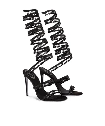 René Caovilla Ankle Wrap High-heeled Sandals In Black