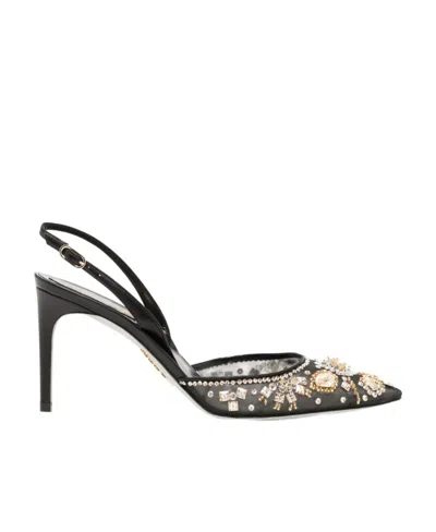 René Caovilla Aretha 70mm Crystal-embellished Slingback Pumps In Black
