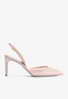 René Caovilla Aretha 80 Embellished Slingback Mesh Pumps In Nude
