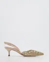 RENÉ CAOVILLA BABY AND MULTI-COLOUR LACE POINTED TOE HEELS WITH DIAMANTÉ AND PEARL DETAIL