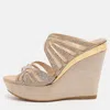 René Caovilla Rene Caovilla Beige Crystal Embellished Fabric And Mesh Platform Wedge Slides In Neutral