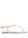 René Caovilla Diana Flip Flops Low Sandals With Crystals 10 Shoes In Beige