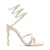 René Caovilla Beige Open Toe Heels In Metallic
