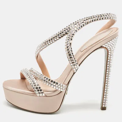 René Caovilla Beige Satin Lisa Crystals Platform Sandals In Neutral