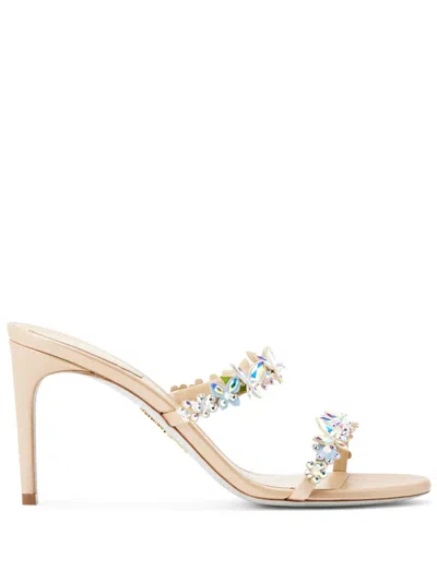 René Caovilla Bessie 80mm Satin Mules In Neutrals
