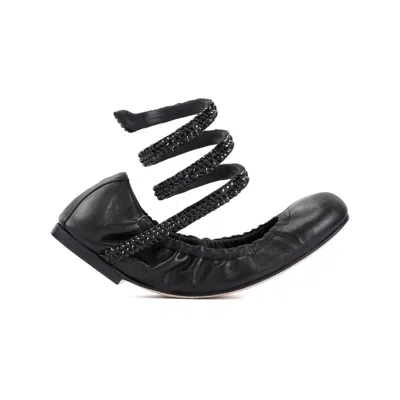 René Caovilla Black Lamb Leather Ballerinas