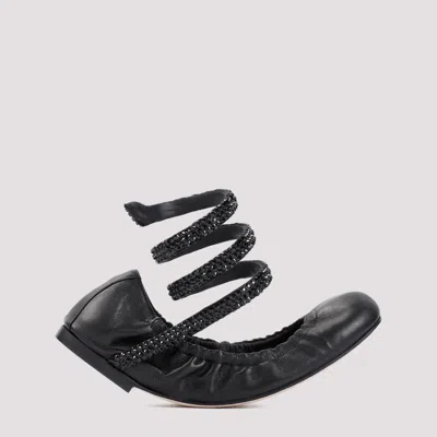 RENÉ CAOVILLA BLACK LEATHER BALLET FLATS