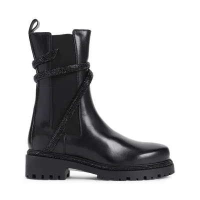 RENÉ CAOVILLA BLACK LEATHER BIKER BOOTS