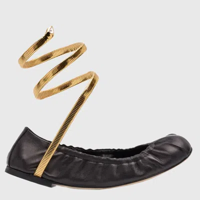 RENÉ CAOVILLA BLACK LEATHER FLATS