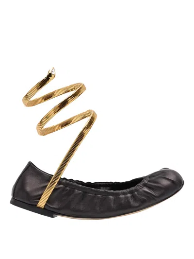 René Caovilla Cleo Leather Snake-wrap Ballerina Flats In Black