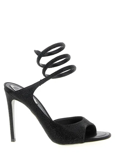 René Caovilla Black Open Toe Heels