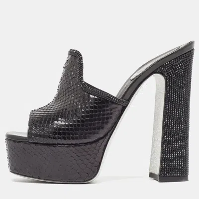 Pre-owned René Caovilla Black Python Platform Slides Sandals Size 37