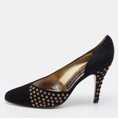 René Caovilla Black Suede Embellished D'orsay Pumps