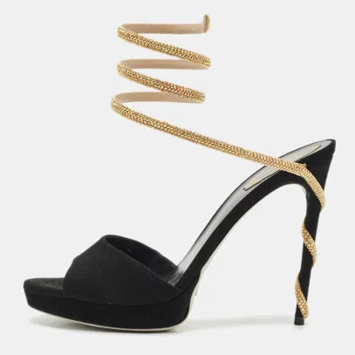Pre-owned René Caovilla Black Suede Margot Platform Sandals Size 41