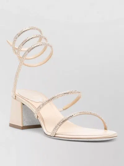 René Caovilla Block Heel Sandals Open Toe Ankle Wrap In Neutral