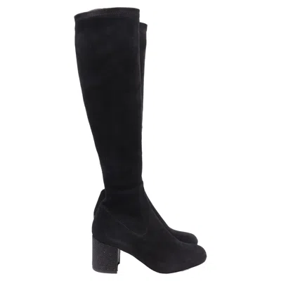 René Caovilla Block-heel Knee-high Boots In Black Suede In Multi