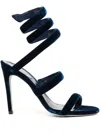 René Caovilla Cleo Navy Velvet Sandal 105 In Blue