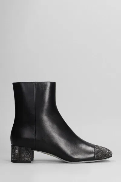 René Caovilla Bonnie Low Heels Ankle Boots In Black Leather