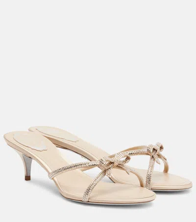 René Caovilla Bow-detail Crystal-embellished Sandals In Neutral