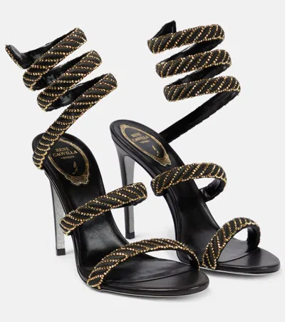 René Caovilla Braided Embellished Satin Sandals In Black