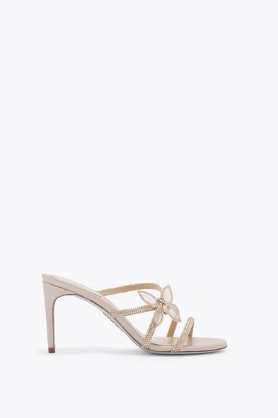 René Caovilla Butterflower Champagne Mule 80 In Gold