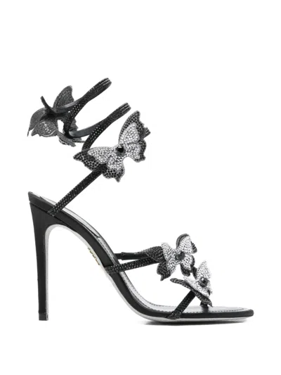 René Caovilla Butterfly-embellished Sandals In Black