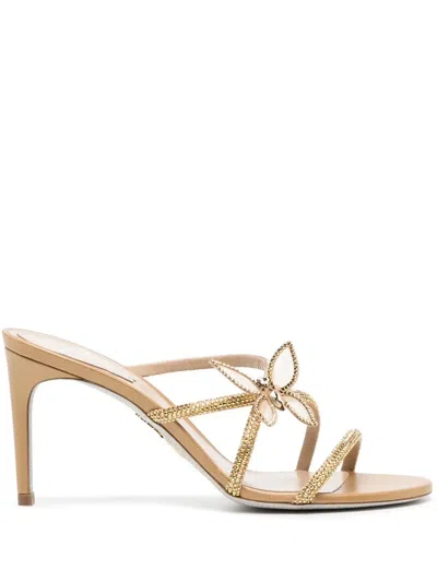 René Caovilla Butterfly Embellished Strappy Sandals In Brown