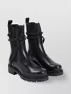 René Caovilla Calf Leather Biker Boots With Rhinestone Detail