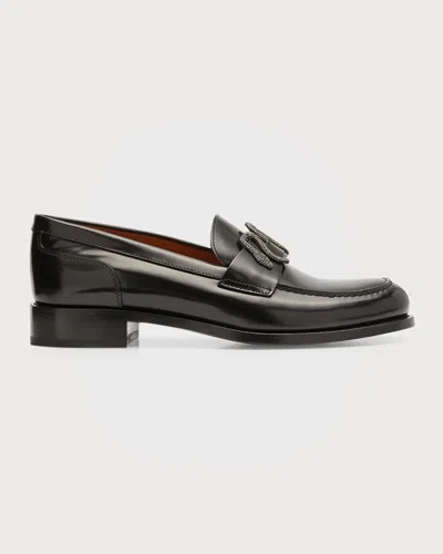 René Caovilla Calfskin Strass Snake Penny Loafers In Black