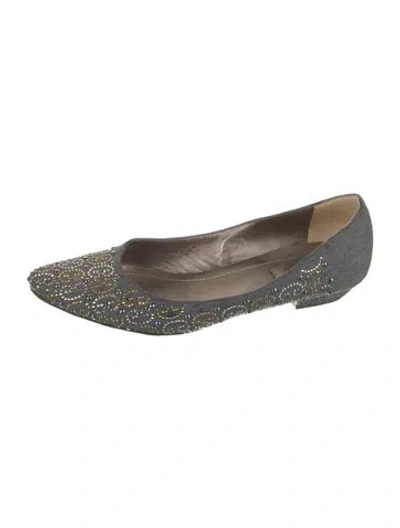 Pre-owned René Caovilla Canvas Printed Flats In Gray
