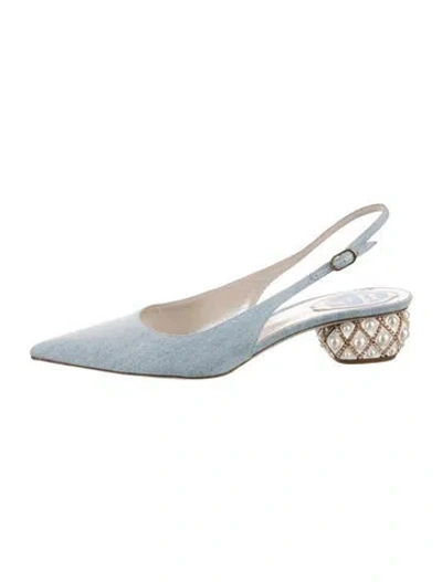 Pre-owned René Caovilla Canvas Slingback Pumps In Blue
