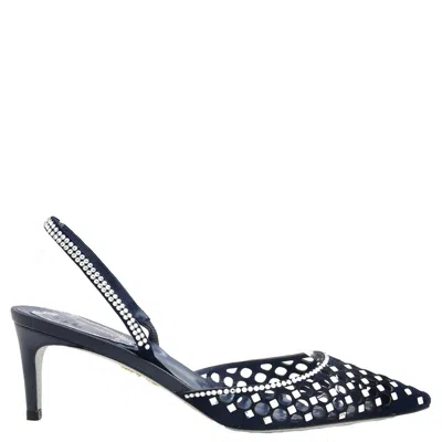 René Caovilla Rene Caovilla Carrie Crystal Embellished Slingback Pumps In Blue