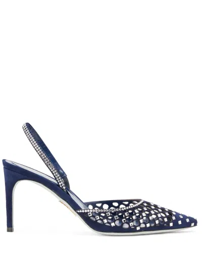 René Caovilla Carrie Suede Slingback Pumps In Blue