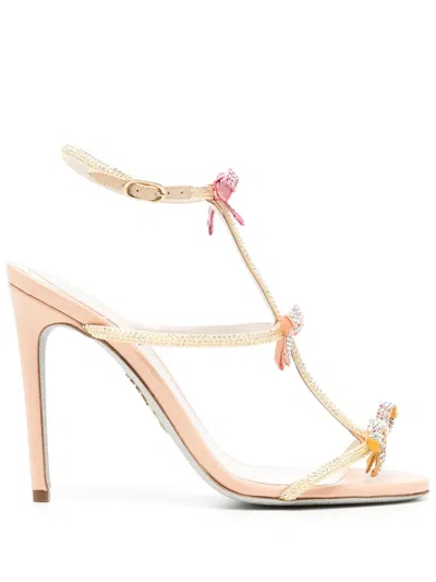René Caovilla Caterina 100mm Leather Sandals In Nude