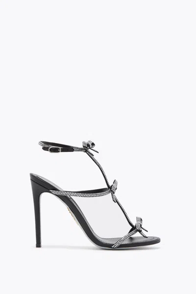 René Caovilla Caterina Black Satin/crystal Strass Sandal