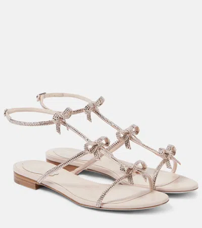 René Caovilla Caterina Bow-detail Embellished Leather Sandals In Beige