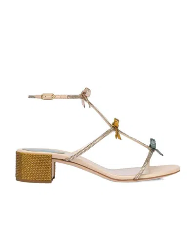 René Caovilla Caterina Bow-embellished Sandals In Nude