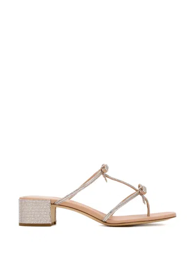 René Caovilla Caterina Crystal Bow Sandals In Neutral