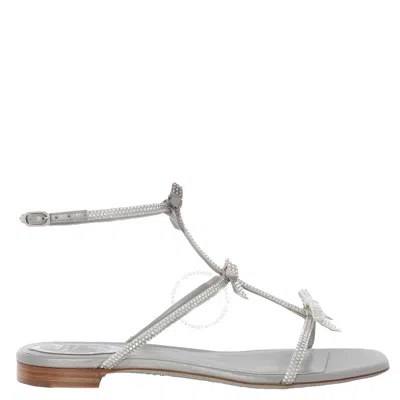 René Caovilla Rene Caovilla Caterina Crystal T-strap Flat Sandals In Grey