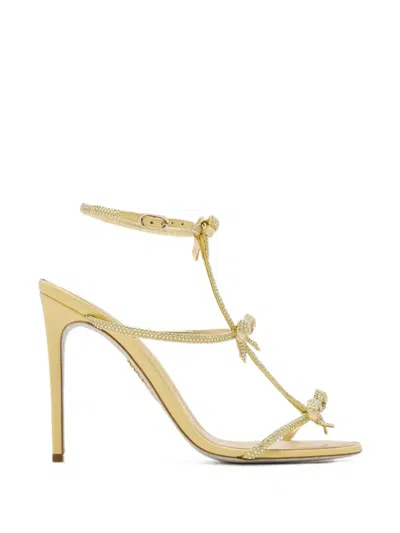 René Caovilla Caterina Crystal-embellished Bow-detail Sandals In Gold