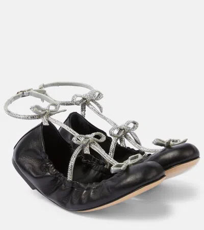 René Caovilla Caterina Embellished Leather Ballet Flats In Black