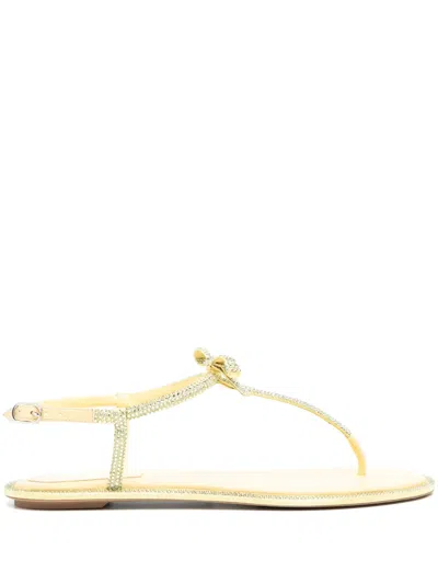 René Caovilla Caterina Rhinestone-embellished Leather Sandals In Yellow
