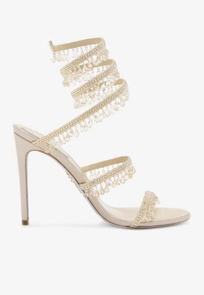 René Caovilla Rene Caovilla Womens Beige Chandelier 105 Crystal-embellished Leather Heeled Courts