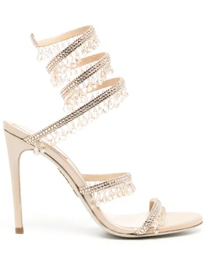 René Caovilla Chandelier 105mm Crystal-embellished Sandals In Beige