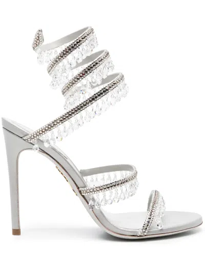 René Caovilla Chandelier 115mm Crystal-fringed Leather Sandals In White